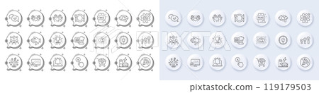 Customer satisfaction, Trophy and Restaurant food line icons. White pin 3d buttons, chat bubbles icons. Pack of Report statistics, Wash hands, Hold heart icon. Vector Customer satisfaction, Trophy and Restaurant food line icons. White pin 3d buttons, chat bubbles icons. Pack of Report statistics, Wash hands, Hold heart icon. Vector 119179503