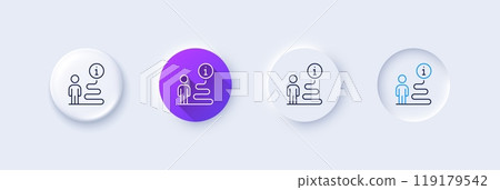 Support line icon. Neumorphic, Purple gradient, 3d pin buttons. Help information sign. Info path symbol. Line icons. Neumorphic buttons with outline signs. Vector Support line icon. Neumorphic, Purple gradient, 3d pin buttons. Help information sign. Info path symbol. Line icons. Neumorphic buttons with outline signs. Vector 119179542