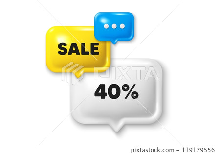 Discount speech bubble offer 3d icon. 40 percent off sale tag. Discount offer price sign. Special offer symbol. Discount discount offer. Speech bubble sale banner. Discount balloon. Vector 119179556