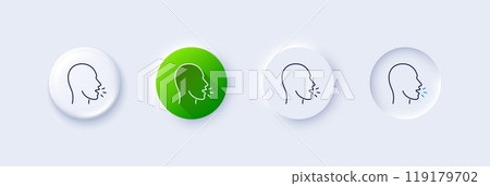 Cough line icon. Neumorphic, Green gradient, 3d pin buttons. Coronavirus symptom sign. Flu, sneeze or pneumonie symbol. Line icons. Neumorphic buttons with outline signs. Vector Cough line icon. Neumorphic, Green gradient, 3d pin buttons. Coronavirus symptom sign. Flu, sneeze or pneumonie symbol. Line icons. Neumorphic buttons with outline signs. Vector 119179702