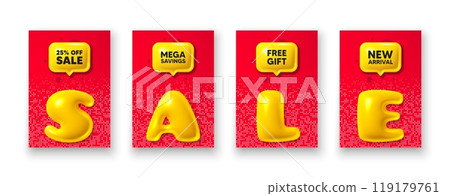 Poster templates with 3d sale text. Sale 25 percent off discount. Promotion price offer sign. Retail badge symbol. Sale poster frame message. Offer chat bubbles. Text speech balloon. Vector Poster templates with 3d sale text. Sale 25 percent off discount. Promotion price offer sign. Retail badge symbol. Sale poster frame message. Offer chat bubbles. Text speech balloon. Vector 119179761