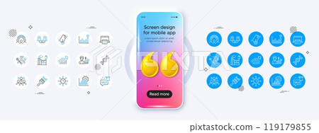 Business growth, Team work and Smartphone broken line icons. Phone mockup with 3d quotation icon. Pack of No internet, Inclusion, Demand curve icon. Vector Business growth, Team work and Smartphone broken line icons. Phone mockup with 3d quotation icon. Pack of No internet, Inclusion, Demand curve icon. Vector 119179855