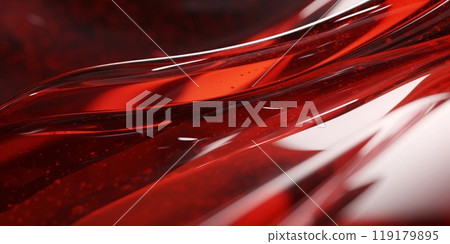 Abstract horizontal template. Red curved lines with transparent glass-like texture. AI generated image 119179895