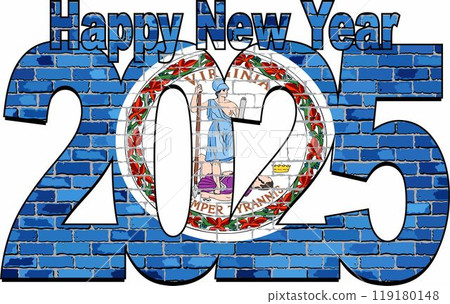 Happy New Year 2025 with Virginia flag inside 119180148