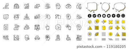Set of Valet servant, Stress and Business podium line icons for web app. Design elements, Social media icons. Smile chat, Depression treatment, Yummy smile icons. Vector 119180205