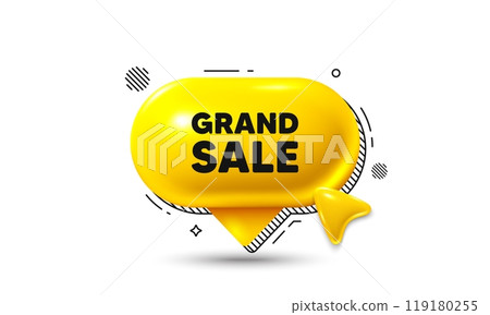 Click here speech bubble 3d icon. Grand sale tag. Special offer price sign. Advertising discounts symbol. Grand sale chat offer. Speech bubble banner. Text box balloon. Vector 119180255