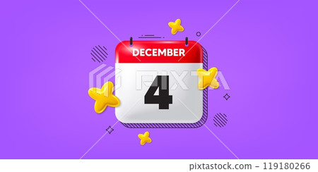 Calendar date of December 3d icon. 4th day of the month icon. Event schedule date. Meeting appointment time. 4th day of December. Calendar month date banner. Day or Monthly page. Vector 119180266