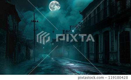 Night streets on a full moon 119180428