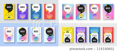 Poster templates design with quote, comma. Doorbuster deals tag. Special offer price sign. Advertising discounts symbol. Doorbuster deals poster frame message. Quotation offer bubbles. Vector 119180602