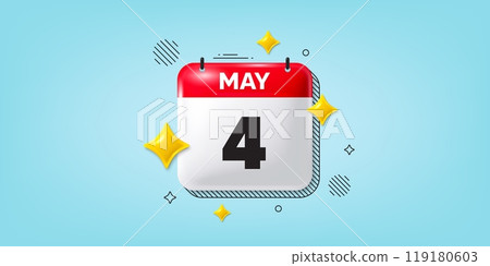 Calendar date of May 3d icon. 4th day of the month icon. Event schedule date. Meeting appointment time. 4th day of May. Calendar month date banner. Day or Monthly page. Vector 119180603