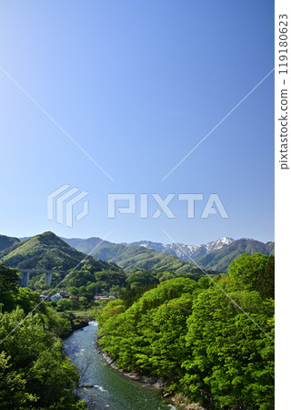 View from Suwakyo Bridge - Tone River, Mt. Tanigawa View from Suwakyo Bridge - Tone River, Mt. Tanigawa 119180623