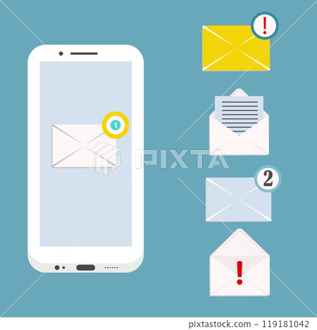 Mobile phone chat message notifications. Email service concept. Flat vector design concept Mobile phone chat message notifications. Email service concept. Flat vector design concept 119181042
