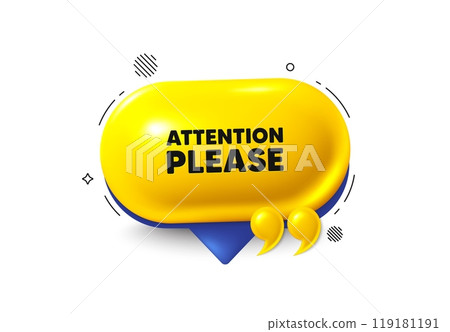 Offer speech bubble 3d icon. Attention please tag. Special offer sign. Important information symbol. Attention please chat offer. Speech bubble quotation banner. Text box balloon. Vector Offer speech bubble 3d icon. Attention please tag. Special offer sign. Important information symbol. Attention please chat offer. Speech bubble quotation banner. Text box balloon. Vector 119181191