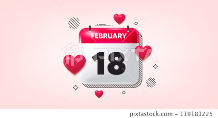 Calendar date of February 3d icon. 18th day of the month icon. Event schedule date. Meeting appointment time. 18th day of February. Calendar month date banner. Day or Monthly page. Vector 119181225