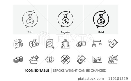 Lock, Business vision and Money exchange line icons. Pack of Dollar money, Analytics graph, Corrupt icon. Financial diagram, Savings, Radiator pictogram. Difficult stress. Line icons. Vector Lock, Business vision and Money exchange line icons. Pack of Dollar money, Analytics graph, Corrupt icon. Financial diagram, Savings, Radiator pictogram. Difficult stress. Line icons. Vector 119181229