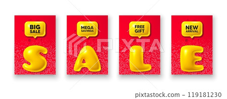 Poster templates with 3d sale text. Big Sale tag. Special offer price sign. Advertising Discounts symbol. Big sale poster frame message. Offer chat bubbles. Text speech balloon. Vector 119181230