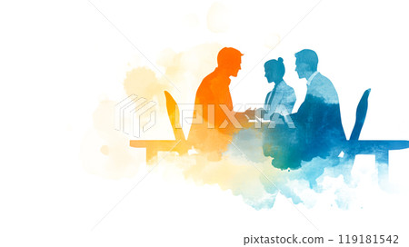 Watercolor Meeting Silhouette with Three People Watercolor Meeting Silhouette with Three People 119181542