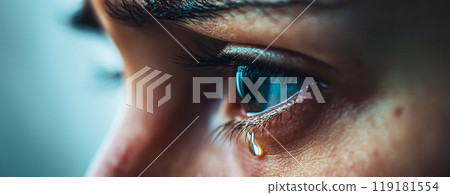 Emotional Tear Drops from Eye Close-Up Emotional Tear Drops from Eye Close-Up 119181554