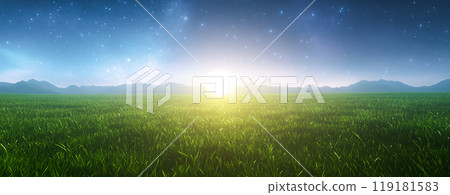 Serene Sunrise Over Lush Green Field 119181583