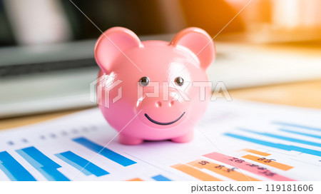 Piggy Bank on Financial Graphs for Savings Concept Piggy Bank on Financial Graphs for Savings Concept 119181606