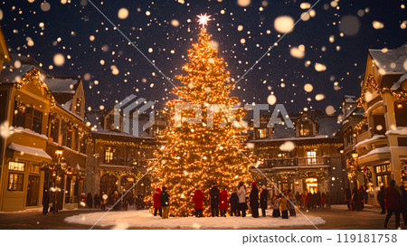 Beautifully Lit Christmas Tree in Town Square Beautifully Lit Christmas Tree in Town Square 119181758
