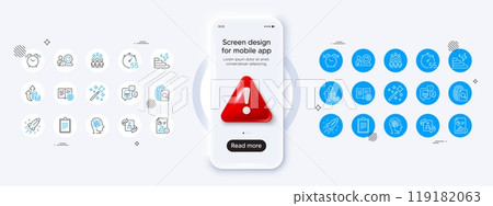 Inspect, Cyber attack and Inflation line icons. Phone mockup with 3d danger icon. Pack of Group people, Alarm clock, Magic wand icon. Timer, Consumption growth, Report pictogram. Vector Inspect, Cyber attack and Inflation line icons. Phone mockup with 3d danger icon. Pack of Group people, Alarm clock, Magic wand icon. Timer, Consumption growth, Report pictogram. Vector 119182063