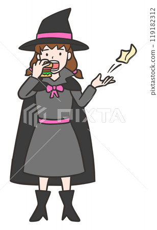 Cosplay woman throwing away trash on Halloween 119182312