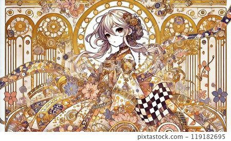 金色和新藝術風格的女孩插畫 119182695