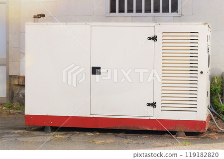 Diesel generator for emergency power supply. Backup power supply of generator. Autonomous emergency power supply. Industrial generator.  119182820