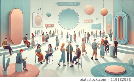 描繪元宇宙中互動體驗的未來插圖。 119182928