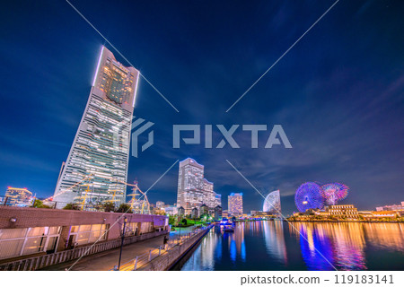 Yokohama cityscape in Japan - Fireworks, Yokohama Landmark Tower, and Minato Mirai cityscape (11th) 119183141