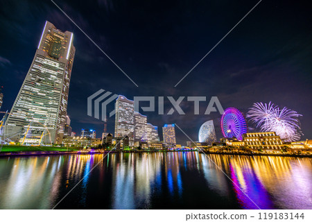 Yokohama cityscape in Japan - Fireworks, Yokohama Landmark Tower, and Minato Mirai cityscape (11th) 119183144