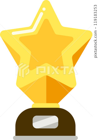A golden star trophy symbolizing achievement and recognition prominently displayed on a simple base A golden star trophy symbolizing achievement and recognition prominently displayed on a simple base 119183253