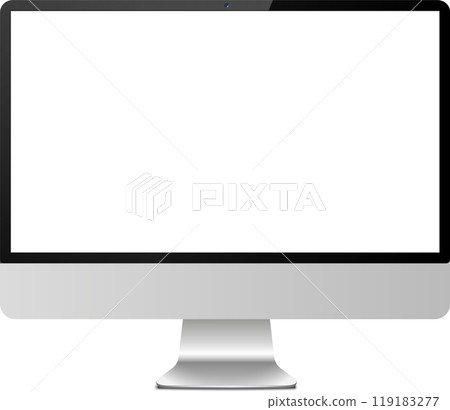 A blank computer screen on a sleek desktop monitor against a simple backdrop, ideal for presentations and digital content creation 119183277