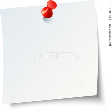 A blank note pinned to a corkboard with a red pushpin, suitable for reminders or important messages in an office setting 119183309