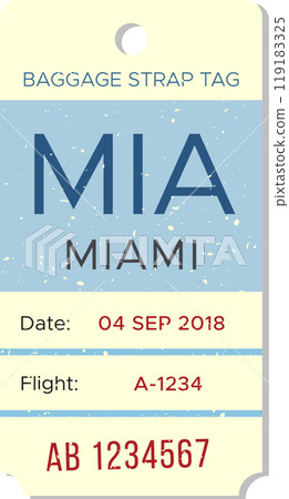 Baggage strap tag from Miami International Airport dated September 4, 2018, for flight A-1234 119183325