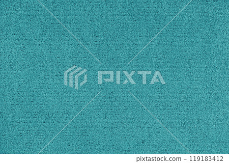 Plain turquoise colored microfiber detail texture, suede leather structure, textile background Plain turquoise colored microfiber detail texture, suede leather structure, textile background 119183412