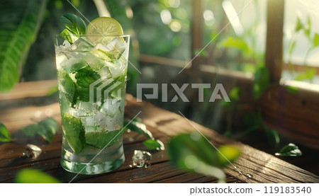 Mojito close-up depicted on a wooden table 119183540