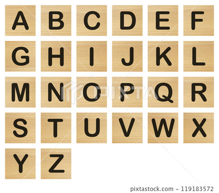 Alphabet wood blocks on white with clipping path 119183572