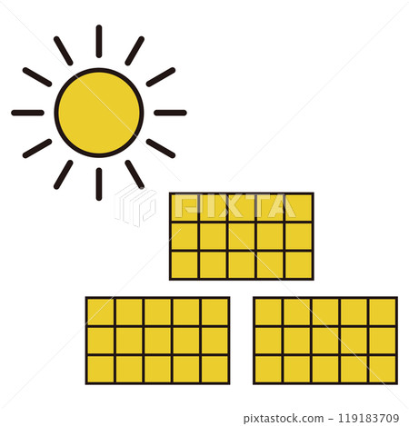 使用簡單線條畫出太陽能板的太陽能發電系統插圖 使用簡單線條畫出太陽能板的太陽能發電系統插圖 119183709