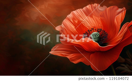 Lone poppy blooms in digital landscape, perfect for design 119184072