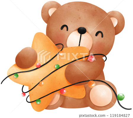 Cute Christmas Teddy Bear with star watercolor illustration Cute Christmas Teddy Bear with star watercolor illustration 119184827