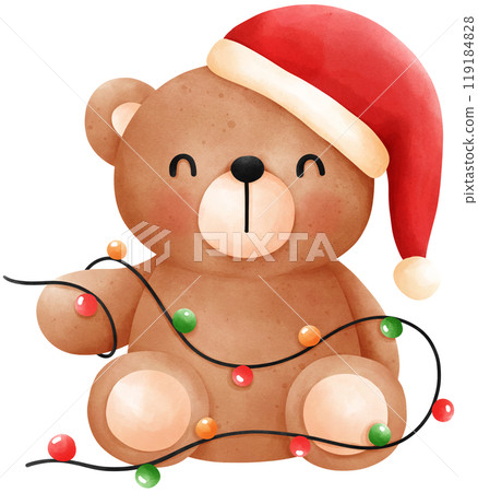 Cute Christmas Teddy Bear watercolor illustration Cute Christmas Teddy Bear watercolor illustration 119184828