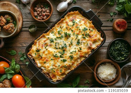 Delicious Layered Lasagna Fresh from the Oven 119185039
