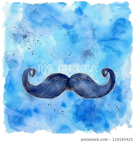 Blue Watercolor Mustache on White Background Blue Watercolor Mustache on White Background 119185425