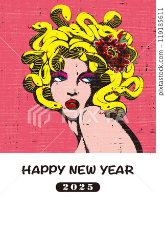 2025年新年賀卡模板「石版風格設計」新年快樂圖案，帶有手寫空間 119185611