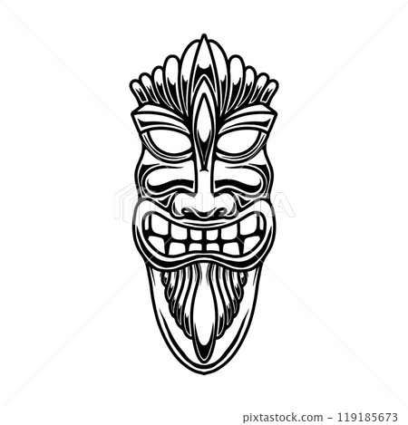 Illustration of tiki idol in monochrome style. Design element for poster, card, banner, emblem, sign. Vector illustration Illustration of tiki idol in monochrome style. Design element for poster, card, banner, emblem, sign. Vector illustration 119185673