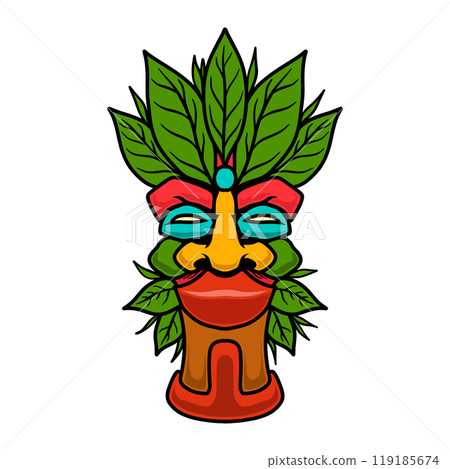 Illustration of tiki idol. Design element for poster, card, banner, emblem, sign. Vector illustration Illustration of tiki idol. Design element for poster, card, banner, emblem, sign. Vector illustration 119185674