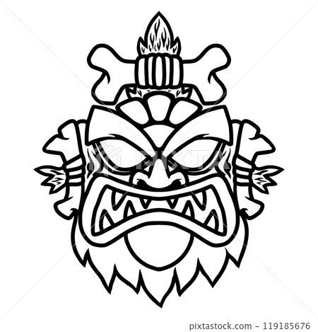 Illustration of tiki idol. Design element for poster, card, banner, emblem, sign. Vector illustration 119185676