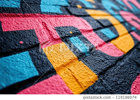 Close-up of colorful graffiti tags Close-up of colorful graffiti tags 119186074